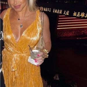 Sabina Musayev Gold Pleated Dress